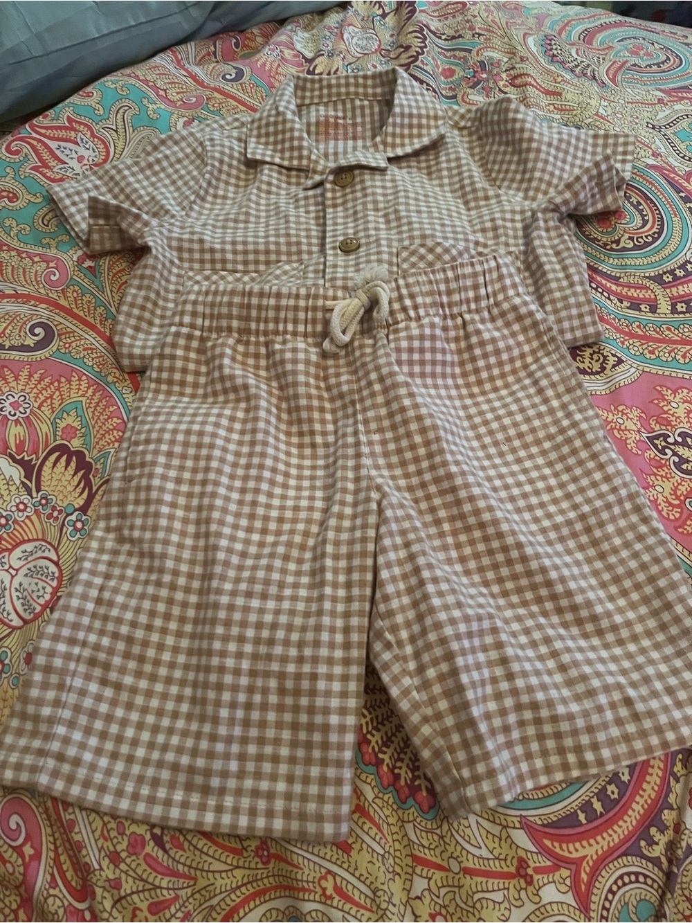 Cat & Jack Tan and White Gingham Kids Matching Set